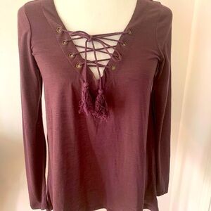 Alter’d state knit top, purple L/S , lacey trimmed, size M